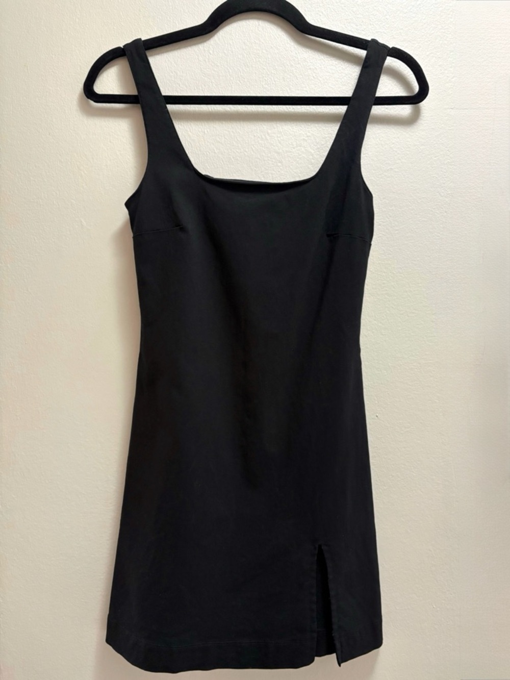Little Black Dress XS Square Neck Front Slit Minimal Chic